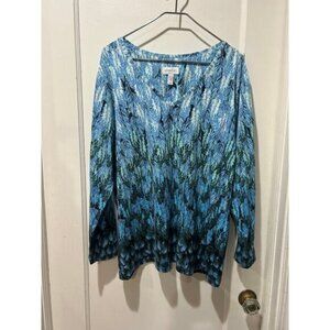 Denim & Co d&co 1X blue pattern neckline shirt